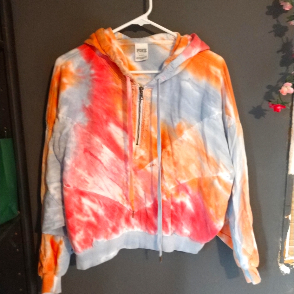 PINK Tie-Dye Cropped Hoodie